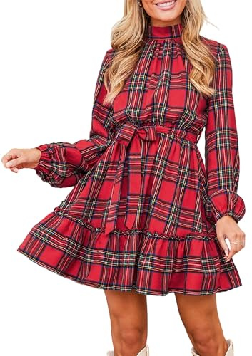 CUPSHE Damen Herbstkleid Blumenmuster Stehkragen Langarm Gesmokte Taille | Minikleid Volantmanschetten Rückenverschluss Elegant A Linie Tunika Kleid Freizeitkleid Partykleid Fließender Rock