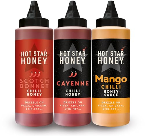 Hot Star Honey Hot Honey Gift Set - Scotch Bonnet Cayenne Mango - 1060g | 100% Natural, No Additives – Perfect for Chicken, Pizza, Steak & Noodles – Made in UK