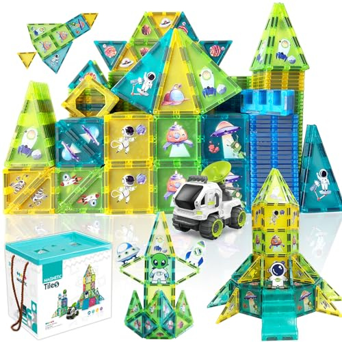 BUBUQE Magnetic Tiles Building Block Set Magnet Tiles Educational Toy Space Adventure Learning Construction Magnetic Toys Set Birthday Gift for Boys Girls Kids Age 3 4 5 6 7 8