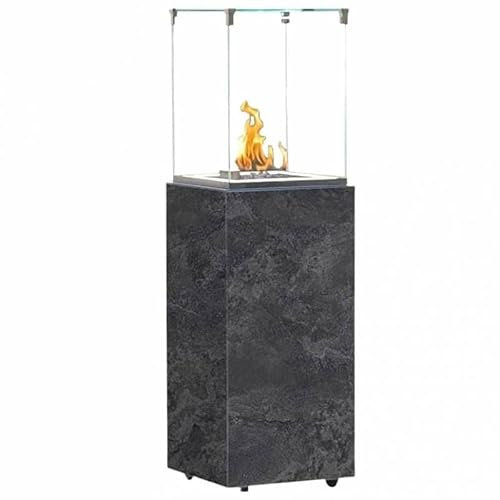 L'Héritier Du Temps Chauffage Extérieur Néocube-O Actuel Patio Acier et Verre Cheminée Gaz Braséro Terrasse 42,8x42,8x143,1cm