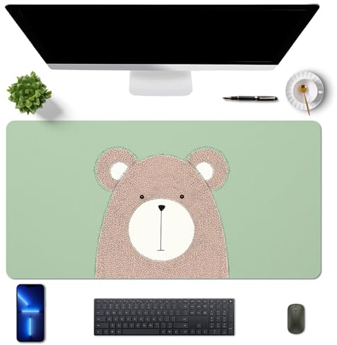 MAYCARI Schreibtischunterlage 60x30 cm PU Leder Rutschfeste Schreibtischmatte Mauspad Große Unterlagenmatte für Laptop Office Desktopschutz, Grün+Braunbär