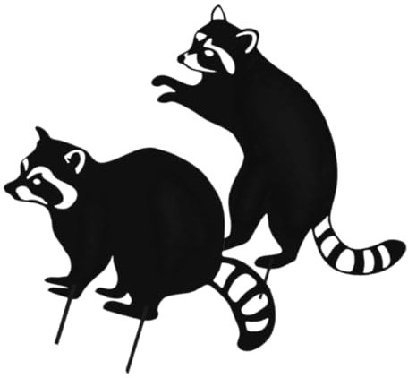 2 Stück Waschbär Gartenstecker aus Eisen im Rustikalen Stil für Gartenboden
