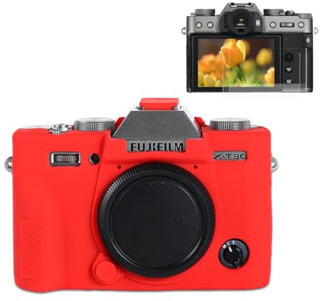 Pocoukate Case for Fuji XT30 / XT30 II Camera, Soft Silicone Protective Cover Skin with Screen Protector Accessories (Red)