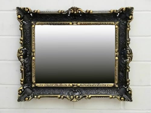 Pintici Bilderrahmen 30x40cm Barock Hängerahmen Barockrahmen 57 x 47 cm Shabby,Jugendstil Antik Spiegelrahmen (Schwarz-Gold+Schutzglas)