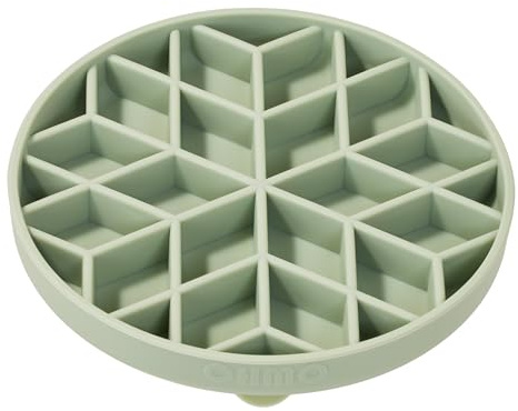 OHMO Slow Feeder Dog Cat Bowl (Small, Diamond), Silicone Puppy Food Bowl with Anti-Slip Suction Cup Slow Down Small Dogs Eating Anti Choking, Light Green