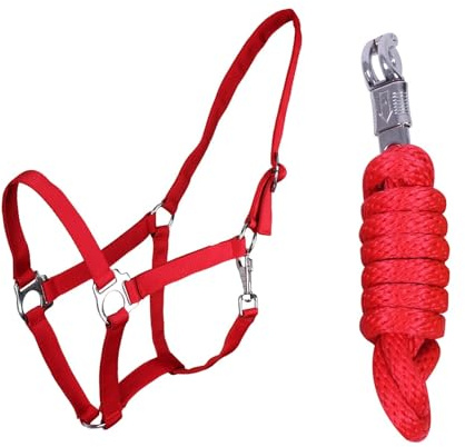 ARBO-INOX Halfter-Set Beginner II Halfter + Führstrick mit Panikhaken verstellbar (Mini Shetty, Rot)