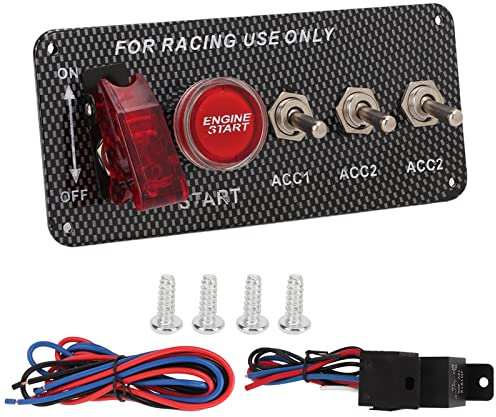 Panel de Interruptor de Encendido de 12V, Fibra de Carbono, Plug and Play, Botón de Arranque del Motor, Interruptor Basculante Universal 40A para Coche