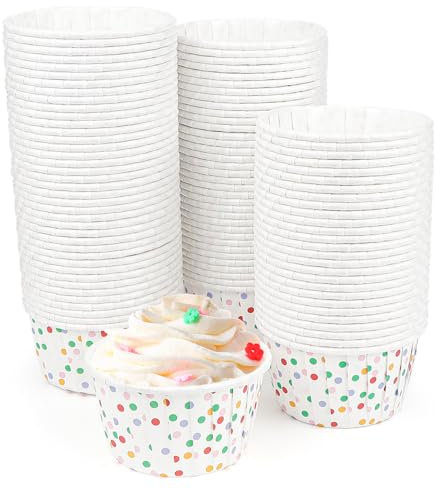 LNQ LUNIQI 100 Stück Bunt Eisbecher Pappe Kuchenbecher Papier Einweg Eisschalen Pappe Dessert Becher Klein Pappschalen für Geburtstag Hochzeit Cupcake Eiscreme Dessert Joghurt
