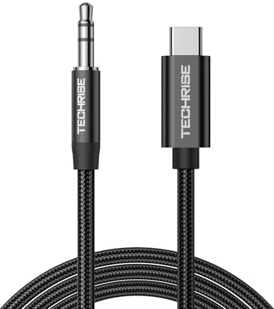 TechRise Aux to USB C DAC Cable, Hi-Fi Stereo Type C Aux Cord, Black, 2m | USB-C to 3.5mm Audio Cable, Headphones Cable, Plug in and Play, Compatible with iPhone, iPad, Car & Galaxy S25 S24 Ultra