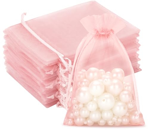 G2PLUS 100 Stück Baby-Rosa Organzasäckchen 10x15cm: Geschenk Organzabeutel, Organza-Beutelchen mit Kordelzug Sie als Hochzeit Bonbonsbeutel, Schmuckbeutel, Geschenkbeutel