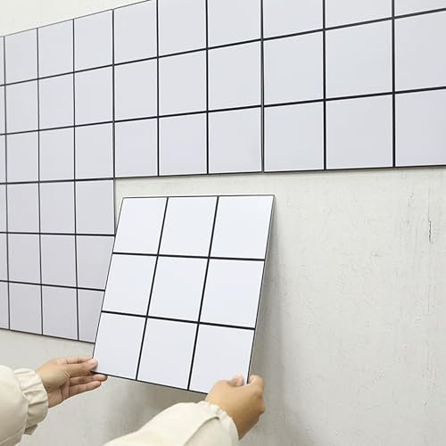 QSLKI 24 azulejos autoadhesivos de pared para cocina y baño, 30 x 30 cm, azulejos de pared de despegar y pegar, resistentes al agua, calcomanías de azulejos, 9 rejillas en blanco y negro, fuerte