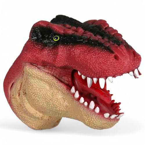 MIJOMA Handpuppe aus weichem Kunststoff ca. 15 cm – realistische Tierdesigns für Kinder – Spielzeug für Rollenspiel, Theater & Spaß – interaktiv & flexibel (T-Rex Rot)