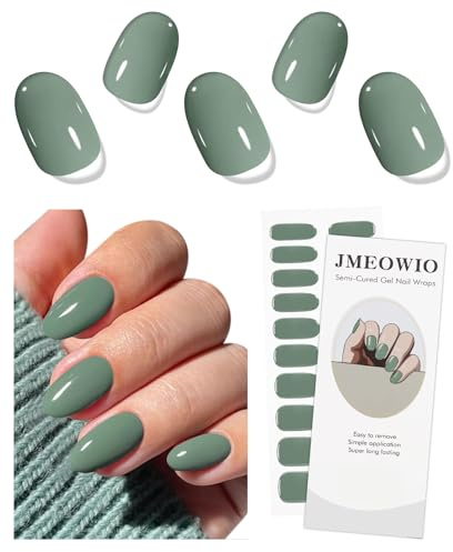 JMEOWIO Nagelfolie UV Härtend Graugrün UV Gel Nail Strips Nagelsticker Nagelaufkleber Nail Art Dekoration Nageldesign Zubehör