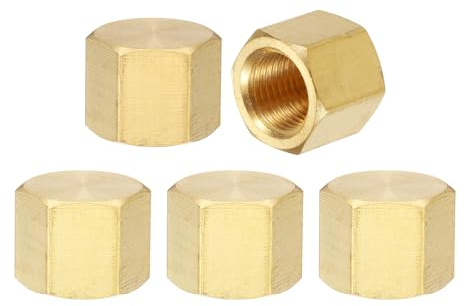 QUARKZMAN 5Pezzi Tappo di Compressione in Ottone per Valvola di Arresto 1/8 NPT Filettatura Esagonale Raccordo per Tubi a Flangia Tappo di Tenuta, Rigo del Gas (Tonalità Oro)