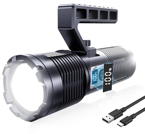 Siuyiu Torch, 3200 lm 5 Main Lights 6 COB Tail Lights 3 Colors Large Torch | Heavy Duty Torch, Rechargeable Digital Display Waterproof Adjustable Focus High Power Long Range, Big Torch for Emergency