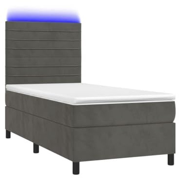 Elegans resårsäng med madrass och i mörkgrå 90 x 190 cm – modern sammetssäng för sovrum, platsbesparande med underbäddssystem