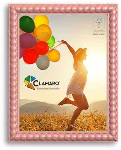 CLAMARO Bilderrahmen Bubble Design 14,8x21 cm Rosa, MDF Holz, Acrylglas | Handgefertigt in Deutschland, für Fotos, Poster oder Puzzle, Hoch- und Querformat, Metall-Zackenaufhänger, HDF-Rückwand