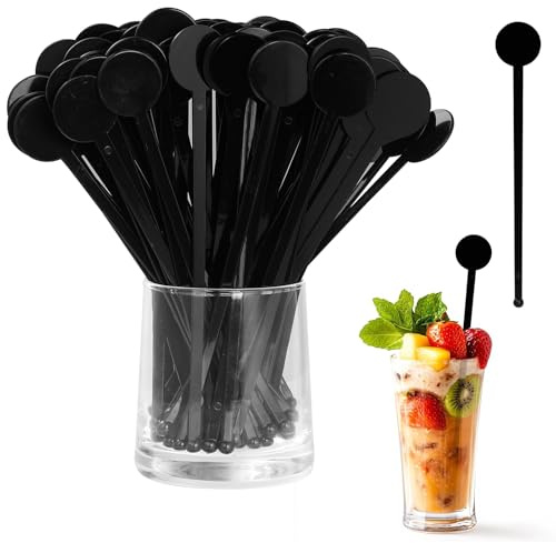 80 agitateurs à cocktail en plastique réutilisables, agitateurs à cocktail noirs 18 cm, agitateurs à cocktail pour mélanger boissons, café, lait