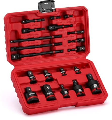 MIXPOWER 20-Piece 1/4 &3/8 & 1/2 Drive Socket Adapter and Reducer Set, Includes Reducers, Socket Adapter Extension and Universal Joints, CR-V