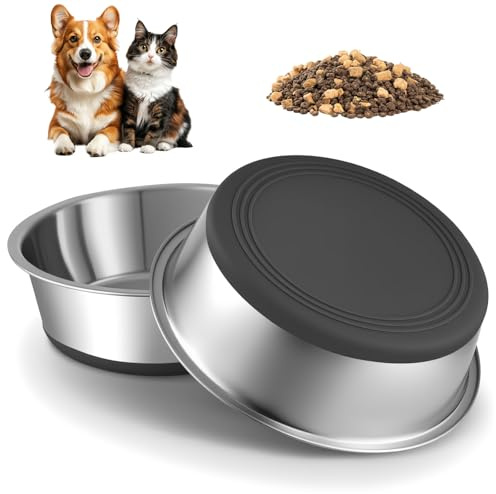 Dulynva 2 Pezzi Ciotole per Cani in Acciaio Inossidabile 900 ml Base Antiscivolo in Gomma Siliconica, Ciotole Cane per Cani di taglia piccola, Media e Grande