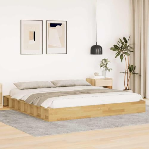 Qnhdfrt Massivholzbett aus Eiche 180x200 cm mit Lattenrost und Stauraum Bettgestell Robustes Familienbett für erholsamen Schlaf