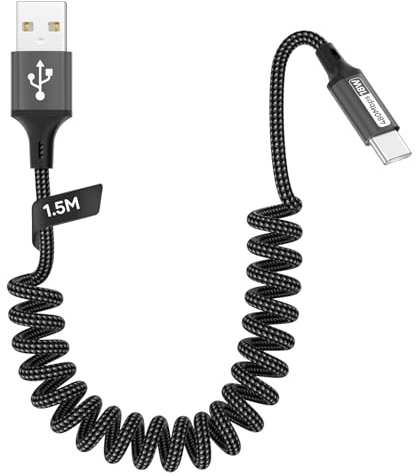 Zestiq USB C Spiralkabel, 【0.4M-0.9M】USB auf USB C Kabel für Carplay, USB-C-Kabel Android Auto Typ C Datenkabel Kompatibel mit iPhone 17/16/15, iPad, Samsung Galaxy, Google Pixel, Android Auto-Schwarz