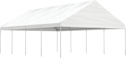 Pavillon de Jardin, Toit en Polyéthylène Blanc Résistant UV, Structure Acier Galvanisé, Pergola Jardin Exterieur et Tente de Reception, pour Jardins, Terrasse, Plage, Couleur Blanc, 8.92x5.88x3.75 m