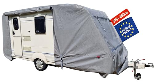 POLCOVER Abdeckplane für Wohnwagen | UV-resistente Wetterfeste Wohnmobilabdeckung | Langlebig Schutzhülle Atmungsaktive | 5 Schicht Wohnwagenplane 400 x 220 x 225 cm (EU-Version)