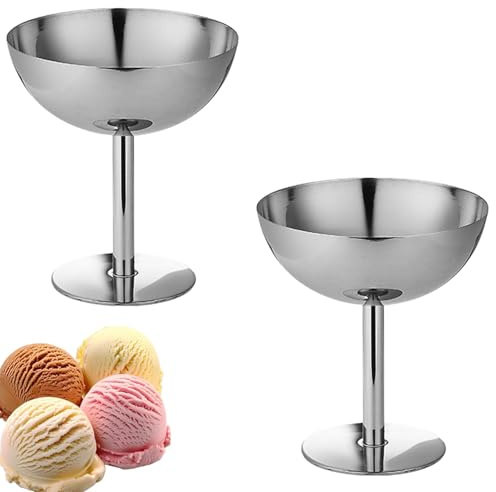 Bssowe 2 Piezas Tazas De Helado De Acero, Postre Reutilizables De Acero Inoxidable, Vaso Para Helado Acero Inoxidable, Copas De Helado, Aceros Inoxidables Para Helado Cuencos Para Helados y Yogures