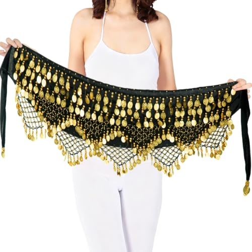 MUNAFIE Women's Belly Dance Hip Scarf Jingling The Coins Belt Wrap Skirt for Festival Outfit