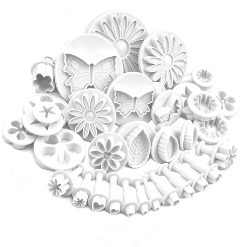 33 Pcs Fondant Tools Cutter Cake Decorating Kit, Fondant Cutter Flowers for Cakes, Mould Fonant Flower Cutters for Cake Decorating Tools Baking Accessories Cookie Cutters to DIY Cakes Decoration