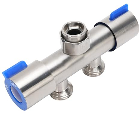 Sxhlseller Divisor de Manguera de Jardín de Acero Inoxidable 304, Adaptador de Grifo G1/2 de 1 Entrada y 2 Salidas con Controles de Interruptor Independientes para Suministro de Agua de Cocina y Baño