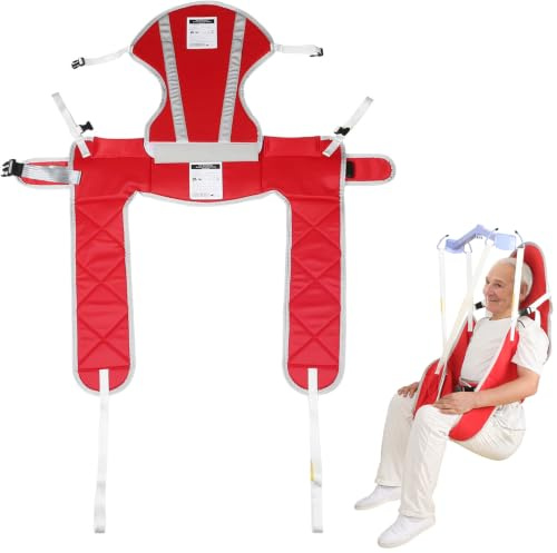 EZ ASSISTIVE Access Padded Hoist Sling for Toileting & Bathing, Personal Transfer Commode Sling with Non-Slip Waist & Adjustable Buckle for Elderly & Disabled, 230kg SWL (Red, Medium)