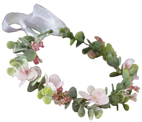 SOLUSTRE Brautkopfschmuck Boho Haarkranz mit Beflocktem Eukalyptus und Schleierkraut Dekorativer Blumenkranz für Hochzeit Party und Festliche Anlässe Zarter Trockenblumen Haarschmuck