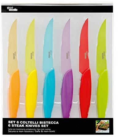 AUSONIA - 96526 CONFEZIONE SET 6 COLTELLI DA CARNE BISTECCA COLORATI