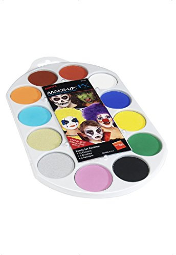 Schminkset - mit 12 Farben, 4 Pinseln, 2 Schwämmen - Theaterschminke Kinderschminke Karneval Schminke für Kinder Aqua Make Up Profi Schminkpalette