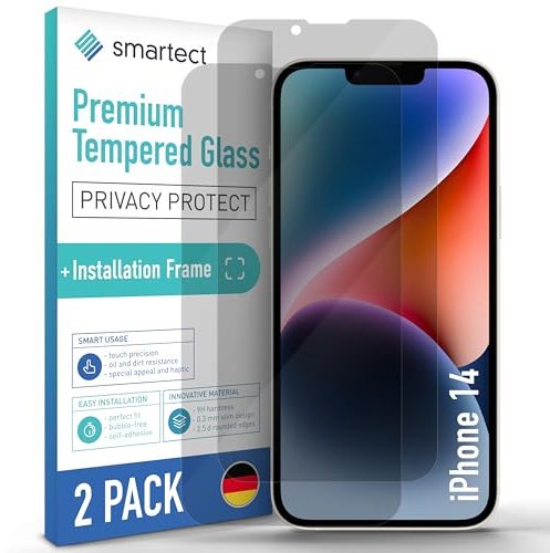 smartect Schutzglas [2 Stück, Privacy] kompatibel mit iPhone 14, inkl. Positionierhilfe, Sichtschutzfolie Anti-Kratzer, Blasenfrei, 9H Härte, Anti-Spy, Ultrabeständig