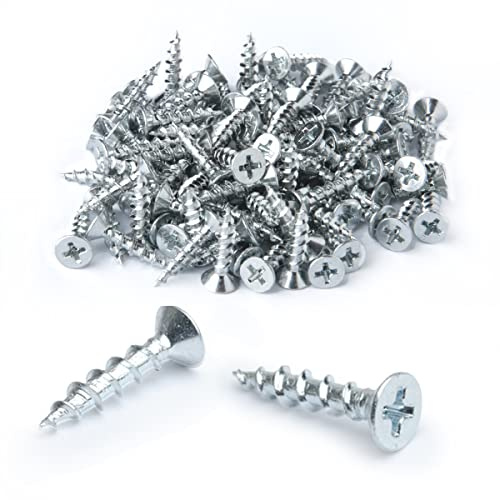 POWERTEC #8 x 3/4 Wood Screws – 100 PCS Zinc-Plated Self-Tapping Flat Head Phillips Screws with Deep Thread for Crafts, Wood, Drywall (QWS1005)