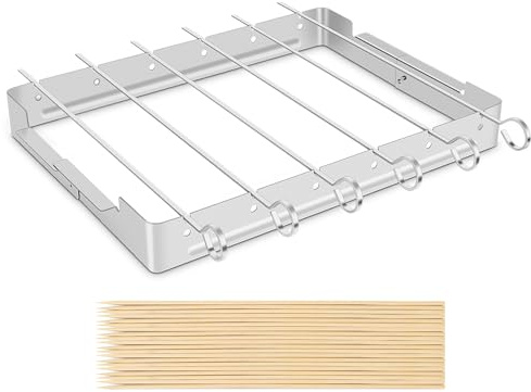 Unicook Upgraded Stainless Steel BBQ Shish Kabob Set, Large Foldable Grill Rack with 6pcs 13.5L Barbecue Skewer, Keeps Kabobs from Sticking to the Grill Grate, 30pcs Bamboo Skewers as Bonus