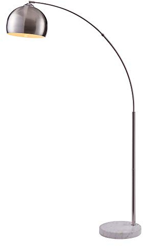 Versanora Arquer Modern Arc Stehleuchte 67 Zoll hoch stehendes hängendes Licht mit Nickel Shade und weißem Marmorsockel für Wohnzimmer Lesung Schlafzimmer Büro | Nickel Shade und weißem Marmorsocke