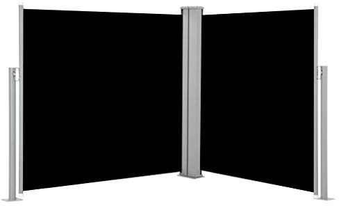 Tidyard Doppel Ausziehbare Seitenmarkise Balkonsichtschutz Windschutz Sonnenschutz für Garten Balkon Terrasse, Reißfest Wasserdicht, Schwarz 100x600 cm
