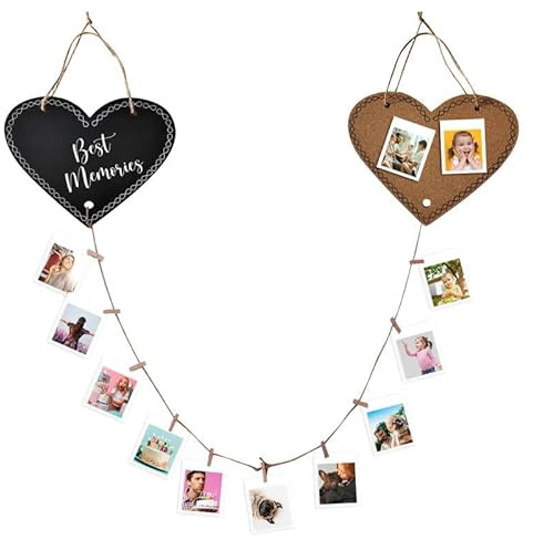 PERALMA Portafoto da Parete Multiplo a Forma di Cuore con Bacheca – Cornice con Filo, Puntine e Mollette – Idea Regalo di Natale Personalizzata per Famiglia, Amica, Fidanzato o Compleanno