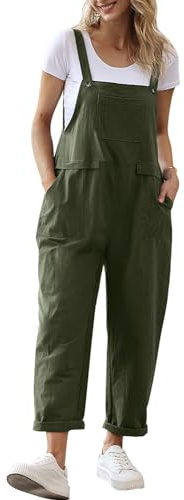 YESNO Women Long Casual Loose Bib Pants Overalls Baggy Rompers Jumpsuits with Pockets (L PV9 Ash Green)