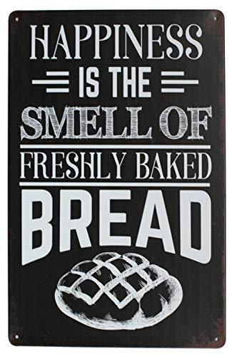 Hioni Happiness is The Smell of Freshly Baked Bread, Metal Tin Sign, Vintage Plaque Home Wall Decor