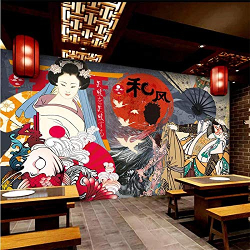 Yimesoy Benutzerdefinierte Ukiyo-E Charaktere Wandbild Tapete 3D Japanische Küche Sushi Restaurant Wandverkleidung Industrie Dekor Wandpapier 3D 3 430Cm(W)×300Cm(H)