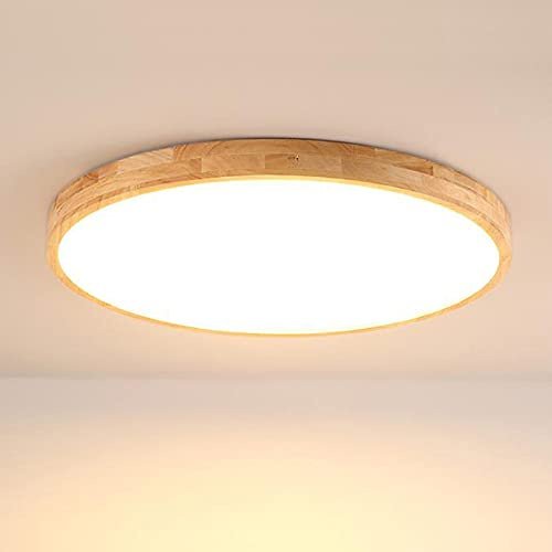 LOVTAL Bois Rond LED Plafonnier, Nordique Ultra-Mince Lampe De Plafond Encastré Panneau Plat Éclairage De Plafond pour Salon, Chambre, Couloir,Neutral Light-60cm 60W