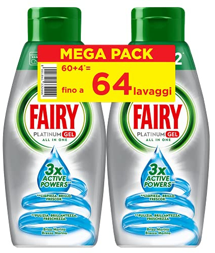 Fairy Gel Lessive Lave-vaisselle - 64 Lavages - 2 bouteilles de 32 lavages - Citron