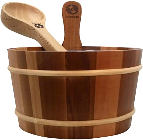 SudoreWell® Saunakübel aus Red Cedar 4,0 l inkl. Einsatz plus Saunakelle