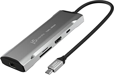 j5create USB C Hub - 4K 60Hz HDMI, USB-C & A 10Gbps, 100W PD with 5Gbps, Ethernet, SD 4.0 Card Reader | for MacBook, XPS, Surface Pro (JCD393)