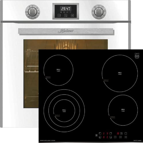 Kaiser Küchengeräte Backofen-Set EH 6326 W+KCT 6703 F, Elektro Einbau Backofen, Autark, 79L, 10 Funktionen+Schwarzes Glaskeramik Einbau Kochfeld, Schwarzes Glas ohne Rahmen, Hi-light